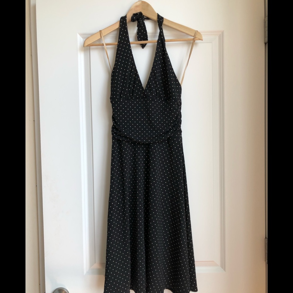 BCBG Max Azria Black and Cream Polka Dot Dress